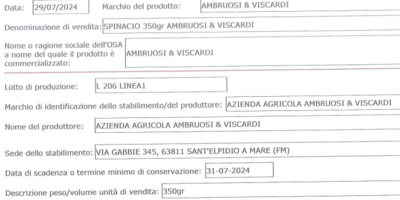 Ministero della Salute, richiamati dal commercio due lotti di spinaci