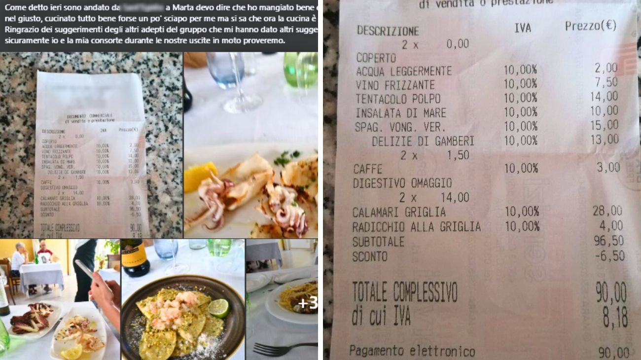 Lazio, critiche per lo scontrino del pranzo al ristorante