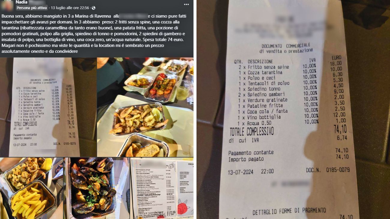 Emilia Romagna, lo scontrino della cena al ristorante