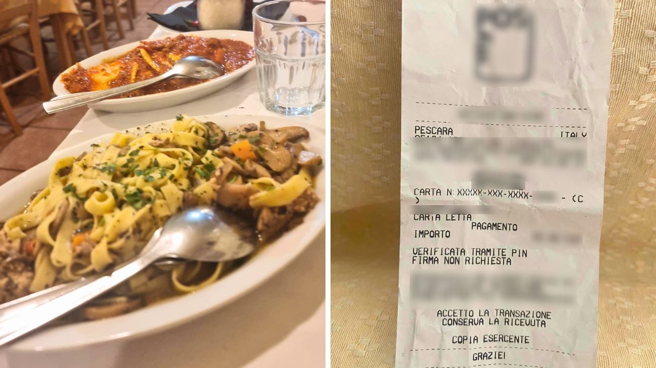 Abruzzo, cliente mostra lo scontrino dopo la cena con la moglie e commenta soddisfatto