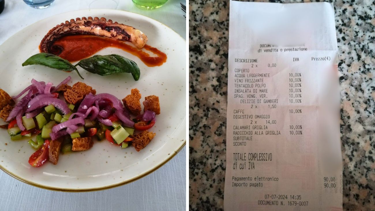 Cliente pubblica lo scontrino del pranzo di pesce nel Lazio e scatena le critiche