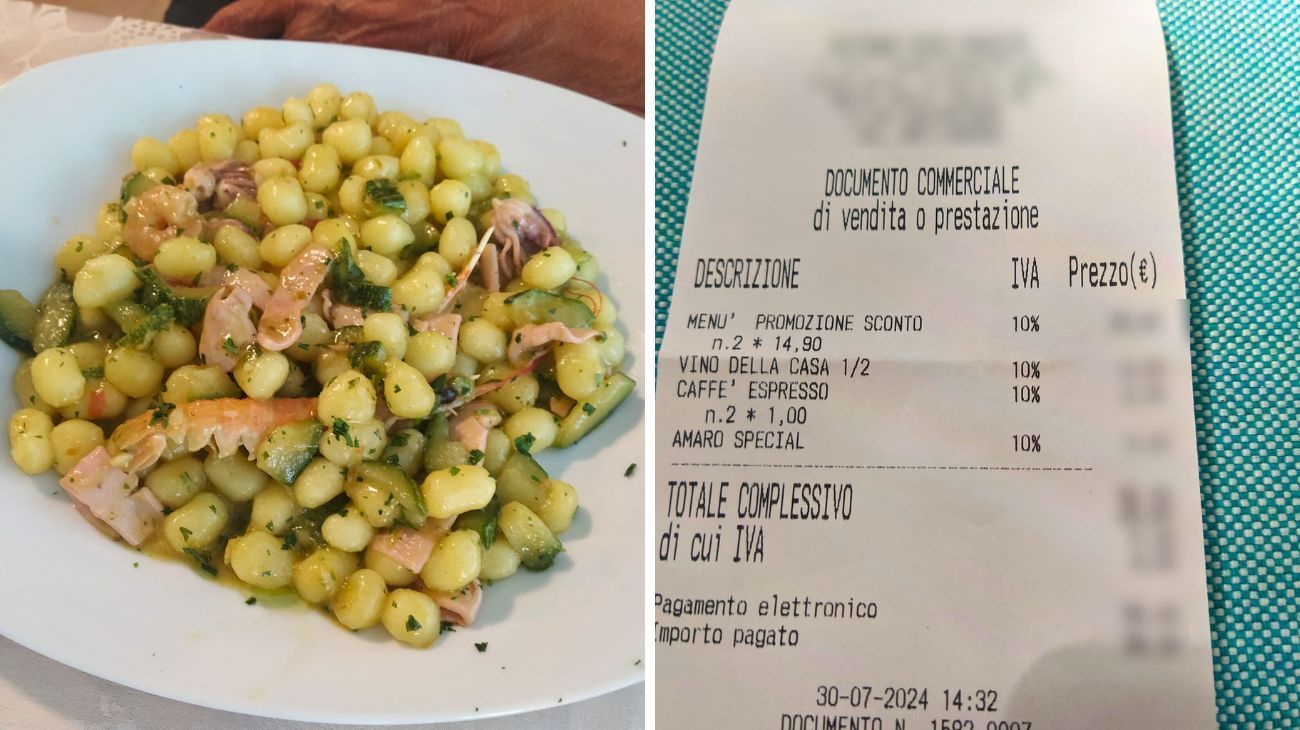 Abruzzo, cliente mostra le foto delle portate e dello scontrino del pranzo di mare