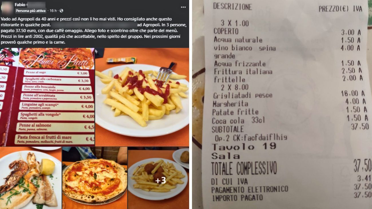 Campania, mostra lo scontrino del ristorante e rimane senza parole