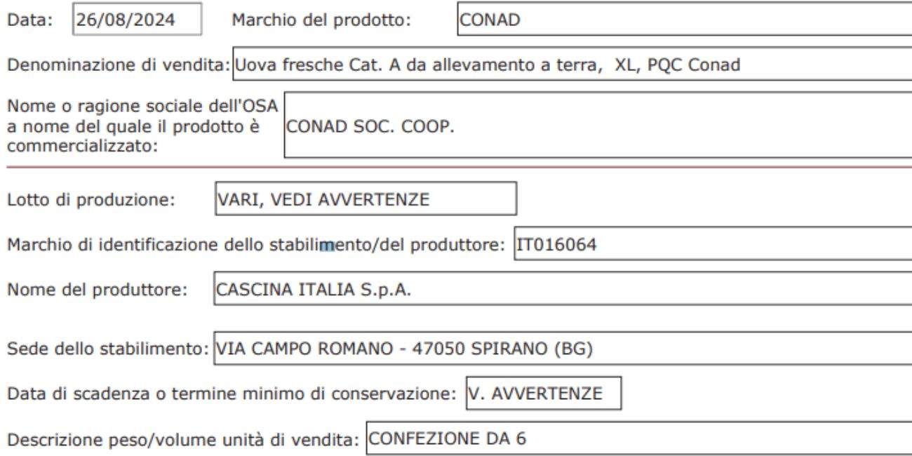 Uova ritirate dal commercio, il comunicato del Ministero della Salute