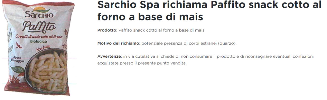 Snack ritirati da una nota catena di supermercati