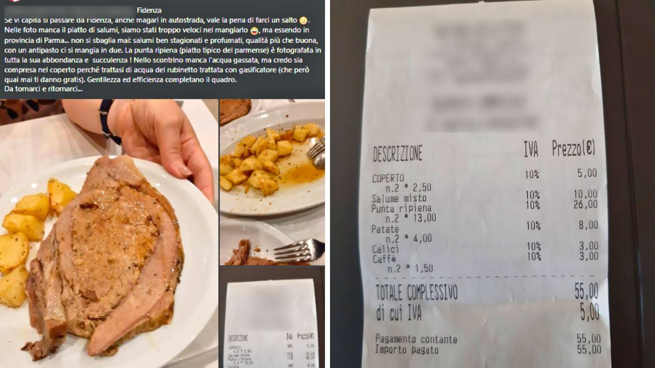 Emilia Romagna, cliente pubblica le foto delle portate e dello scontrino della cena in trattoria
