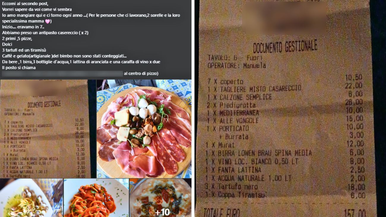 Calabria, lo scontrino pubblicato dalla cliente dopo il pranzo al ristorante