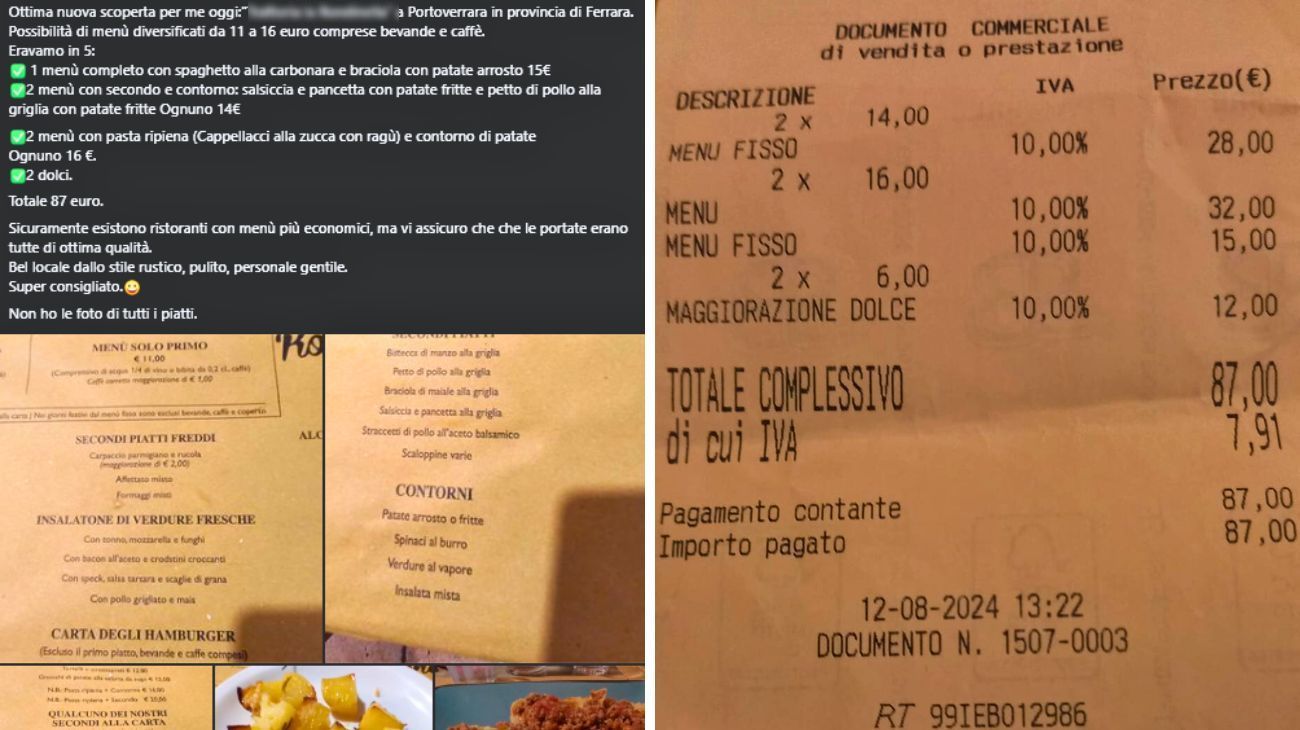 Emilia Romagna, lo scontrino della trattoria: l'esperienza apprezzata particolarmente dalla cliente