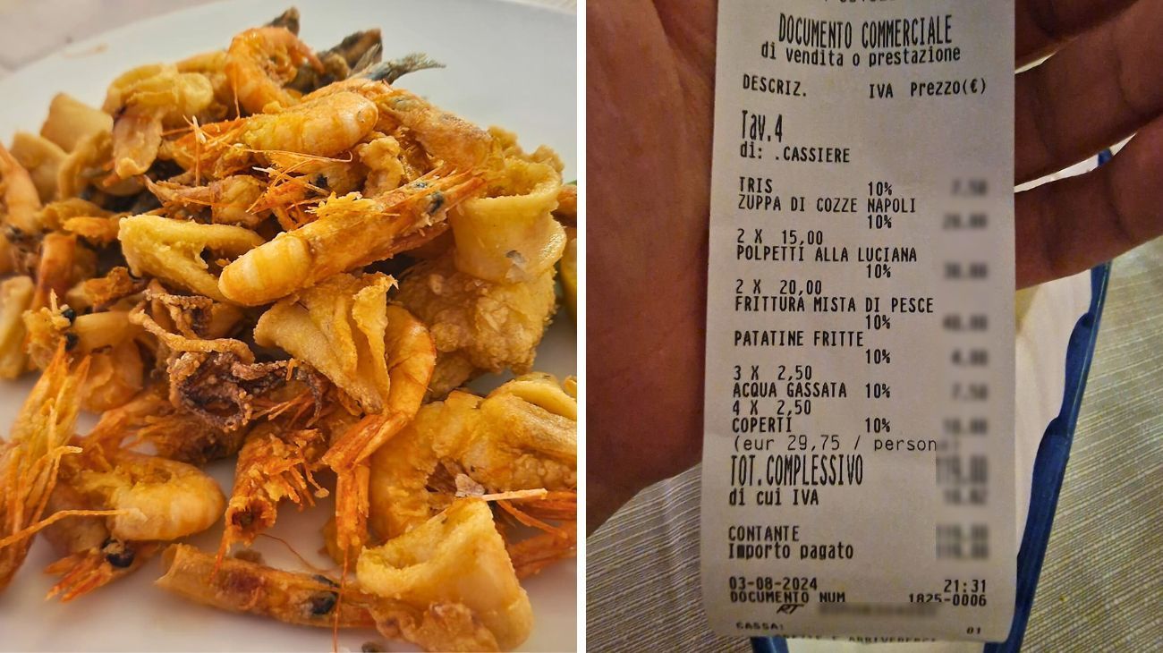Campania, mostra lo scontrino della cena di pesce ma si lamenta del prezzo