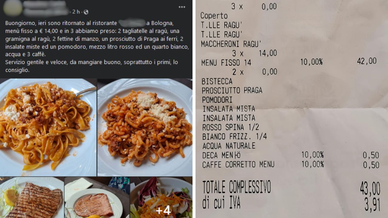 Bologna scontrino ristorante