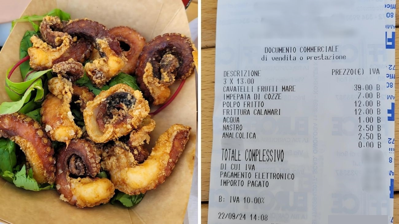 Puglia scontrino pranzo pesce