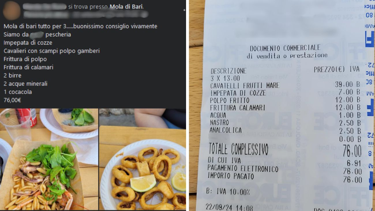 Puglia scontrino pranzo pesce