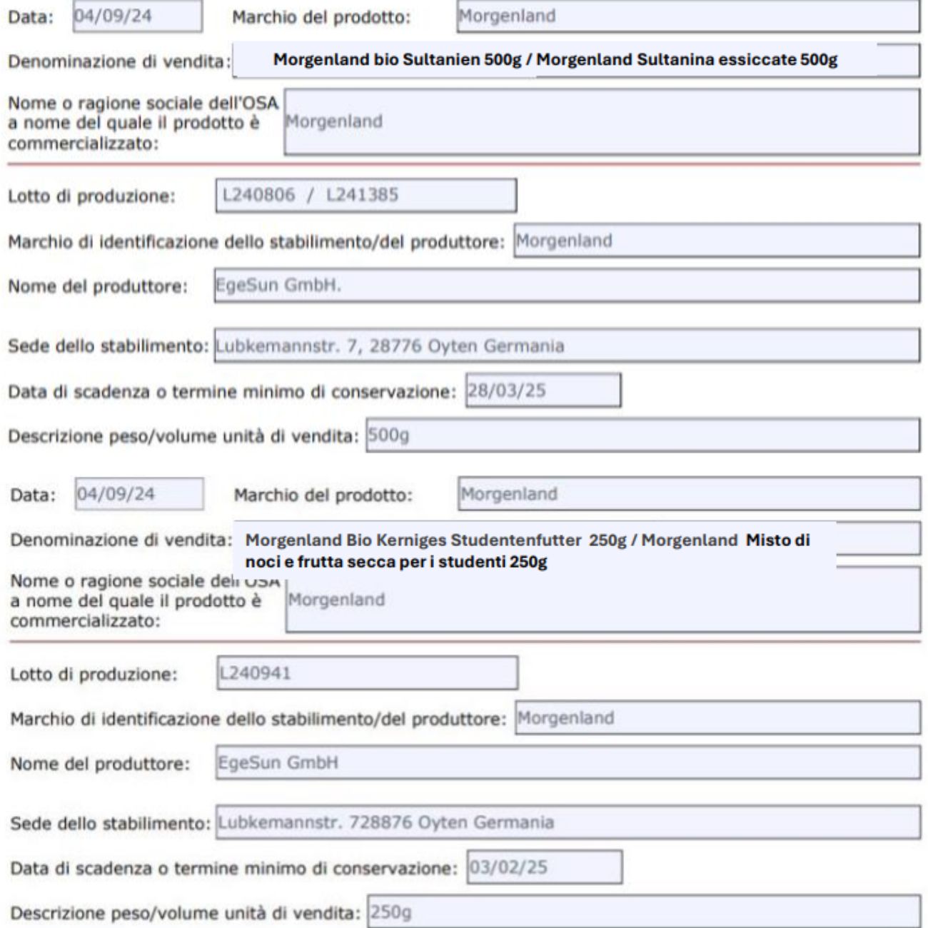 Ministero della Salute, lotti di frutta secca richiamati dal commercio