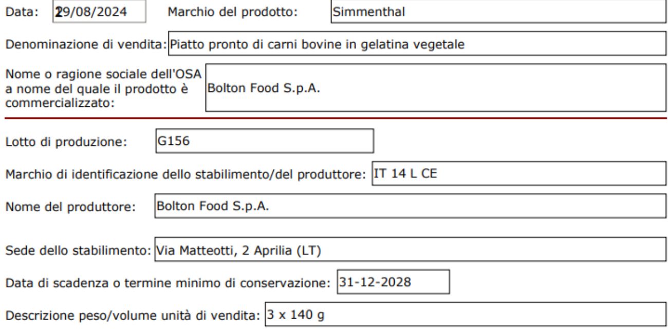 Ministero della Salute, diffuso richiamo di un lotto di carne