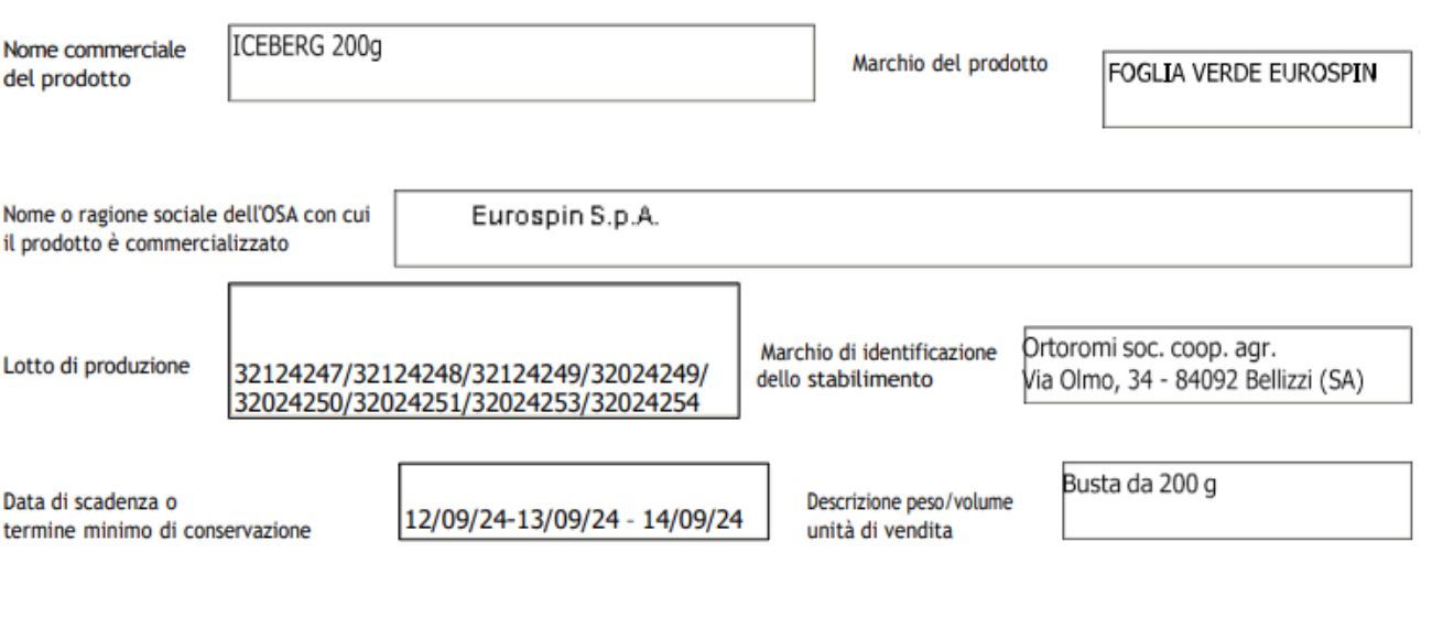 Ministero della Salute, ritirati numerosi lotti di insalata