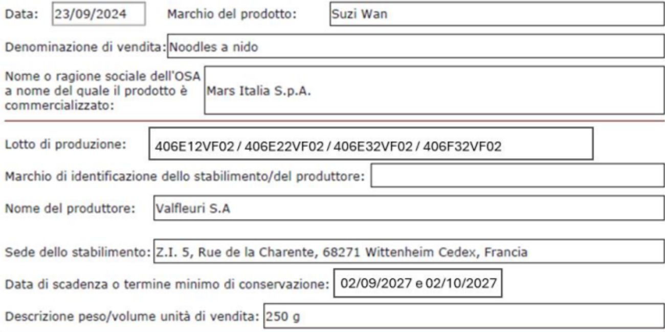 Pasta, scatta il ritiro per alcuni lotti di nodles