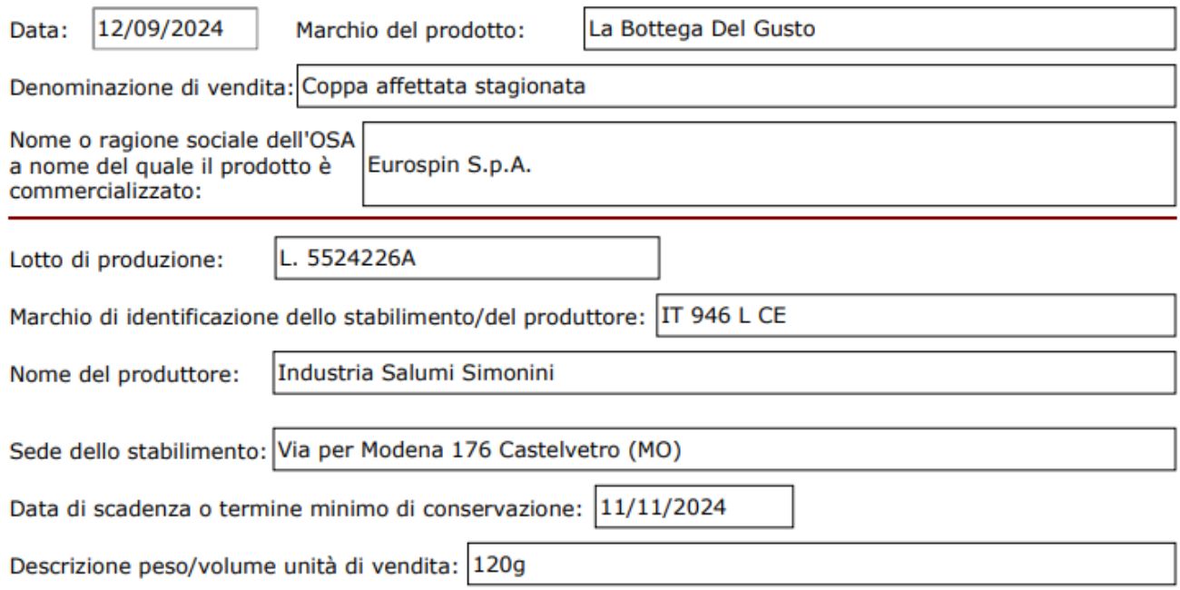 Ministero della Salute, lotto di salumi ritirato dal commercio