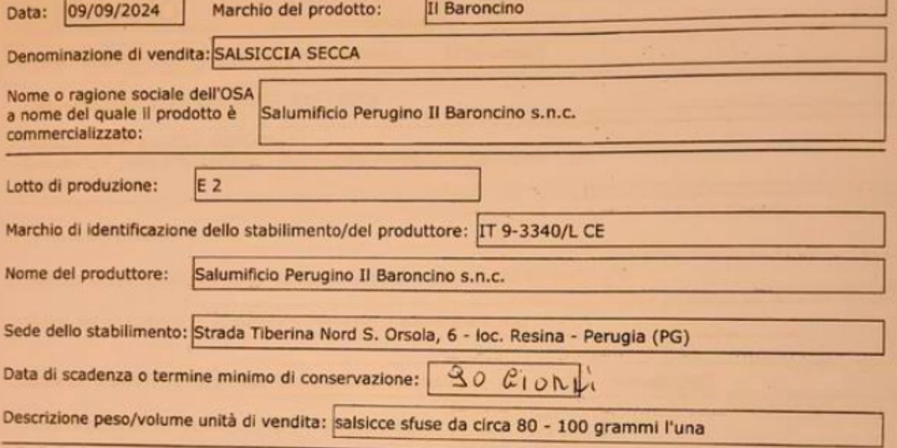 Salsicce, ritirato lotto di un marchio italiano: il comunicato