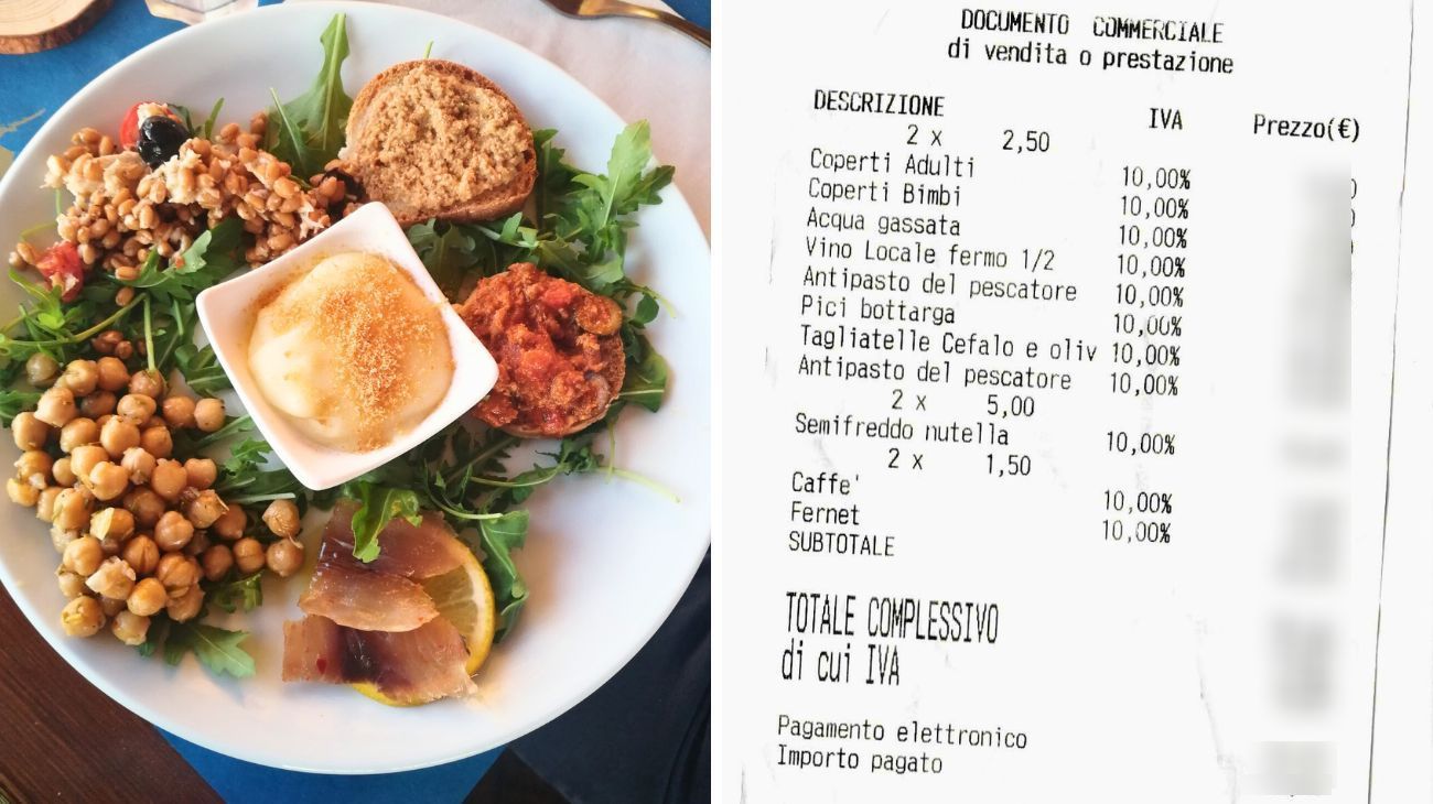 Lo scontrino del menù di mare in Toscana
