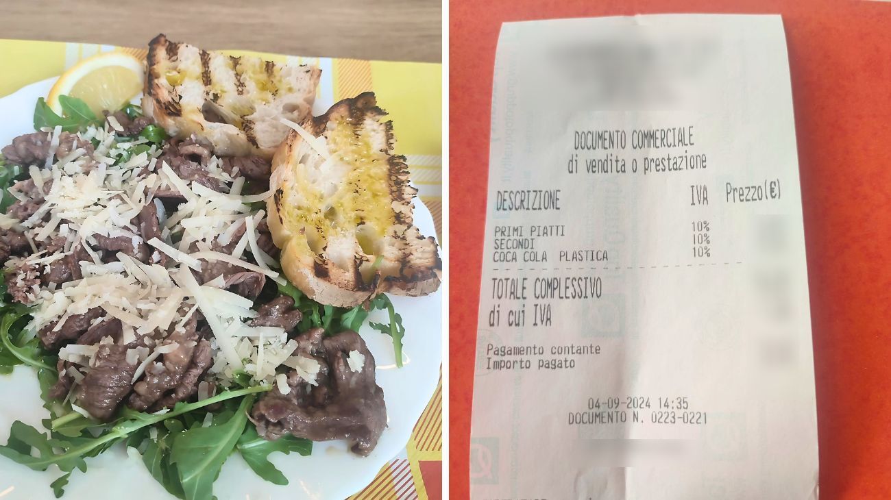 Cliente condivide lo scontrino dopo il pranzo in un ristorante in Abruzzo