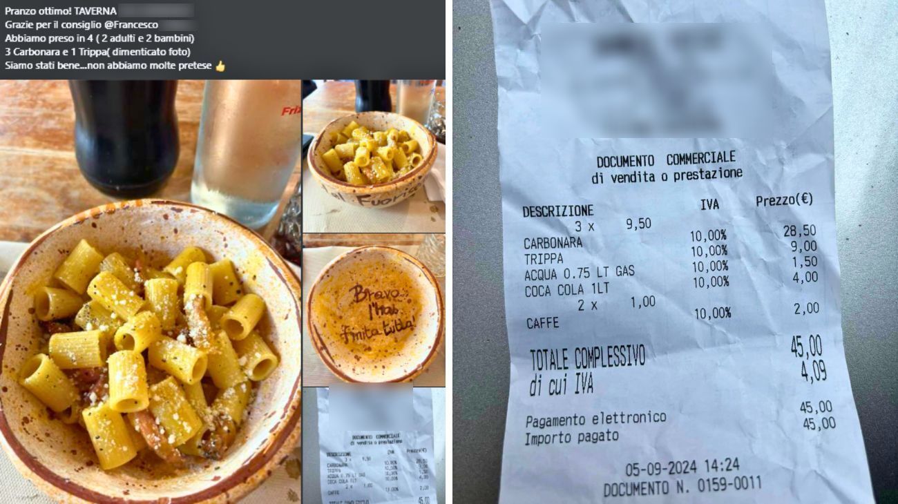 Lazio, mostra lo scontrino dopo aver mangiato la carbonara