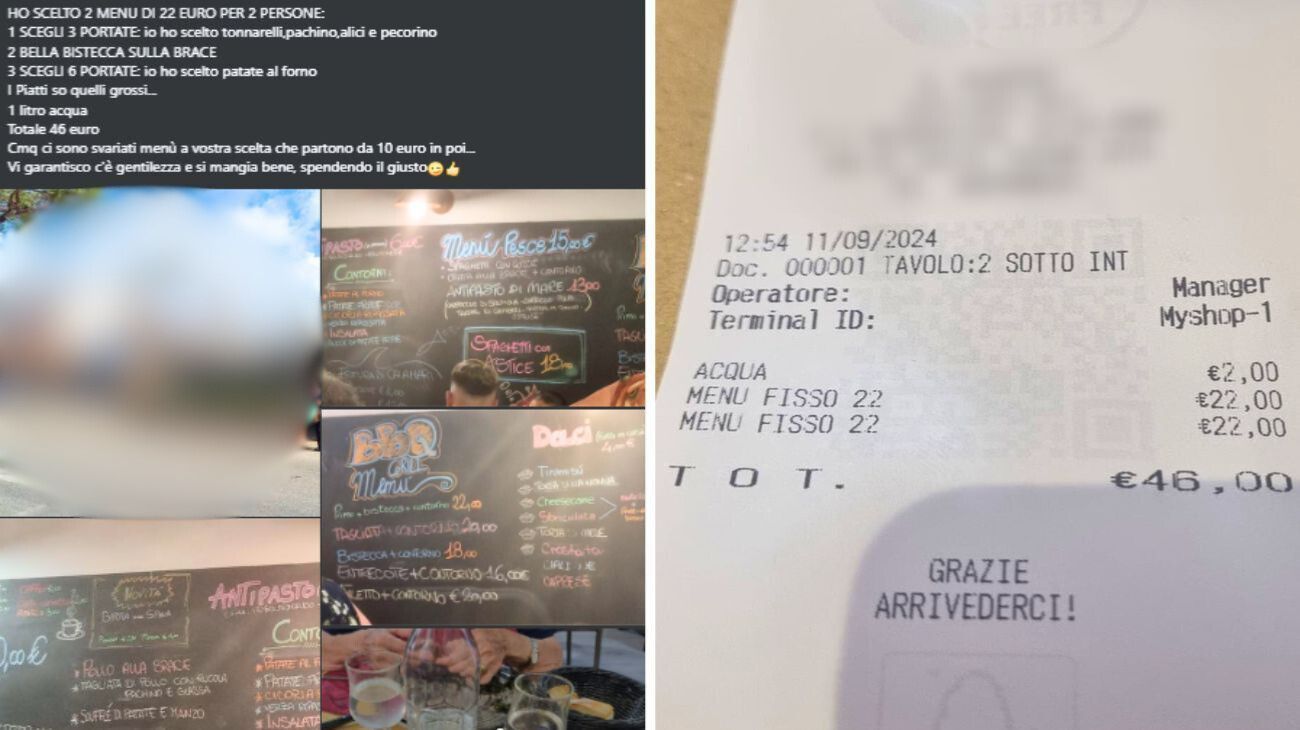 Cliente mostra lo scontrino del pranzo in un ristorante nel Lazio