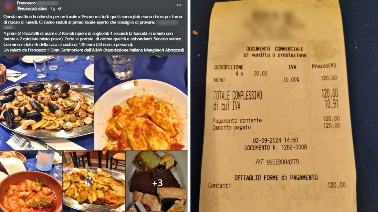 Marche, cliente pubblica lo scontrino dopo il pranzo in osteria