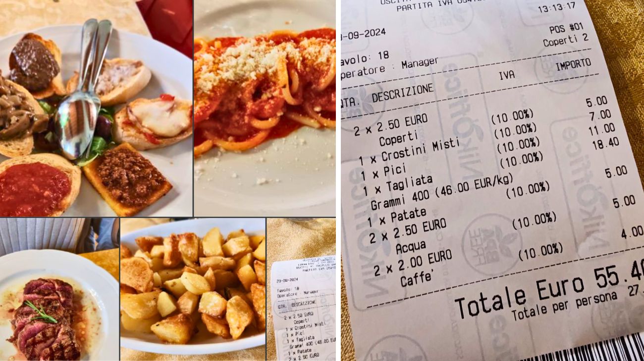 Toscana, lo scontrino del pranzo per due persone in un'osterie