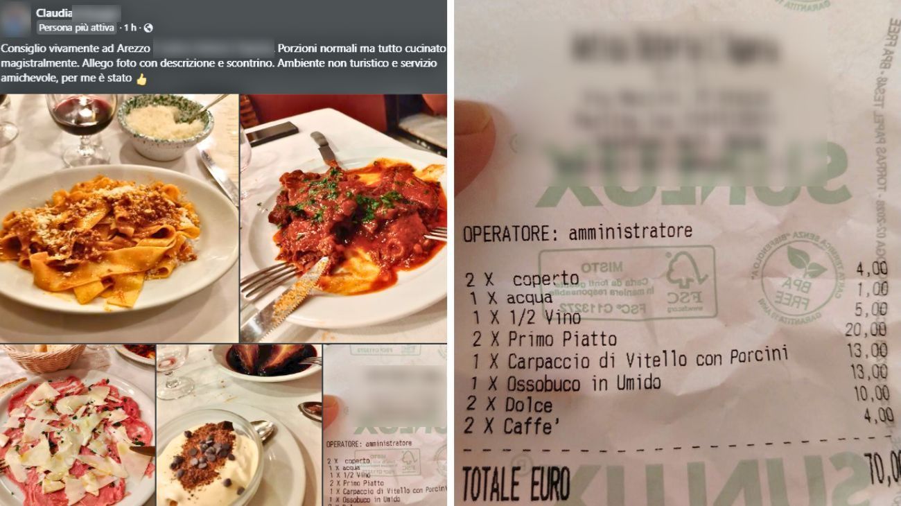 Toscana, mangia in un'osteria e pubblica lo scontrino del pranzo