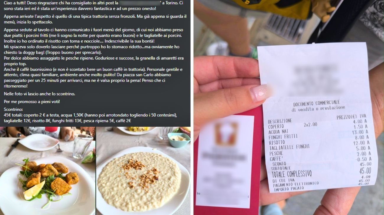 Piemonte, cliente pranza in una trattoria e condivide la sua esperienza