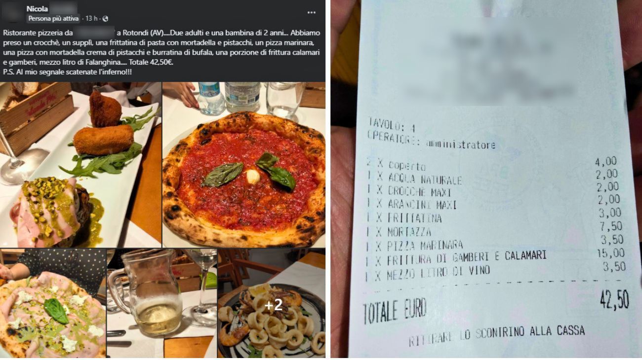 Campania, cliente condivide lo scontrino della pizzeria dopo la cena