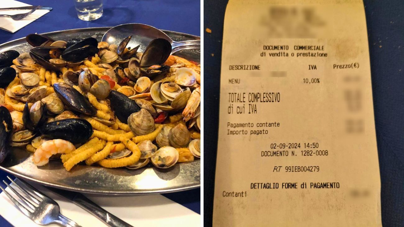 Lo scontrino condiviso dal cliente dopo il pranzo e la foto di una portata