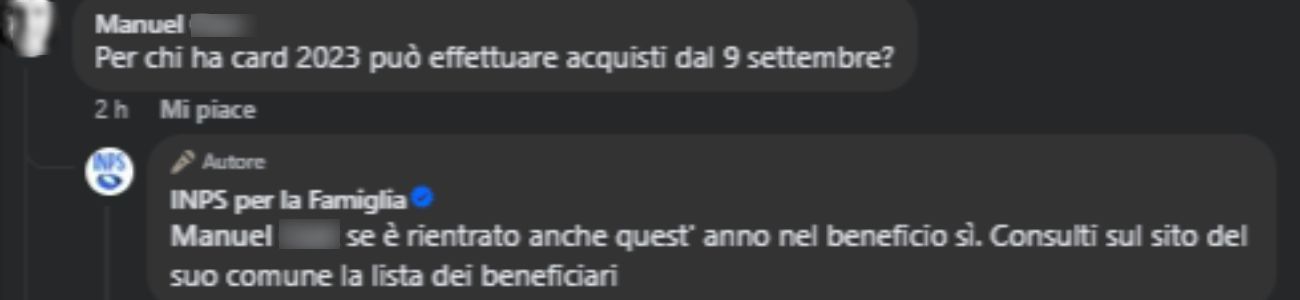Carta dedicata a te, arriva la risposta dell'INPS sulla data di inizio utilizzo