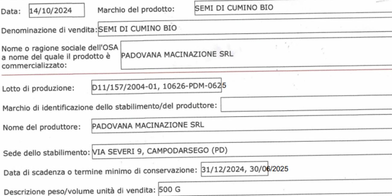 Ministero della Salute, il comunicato di richiamo dei semi usati come aromi