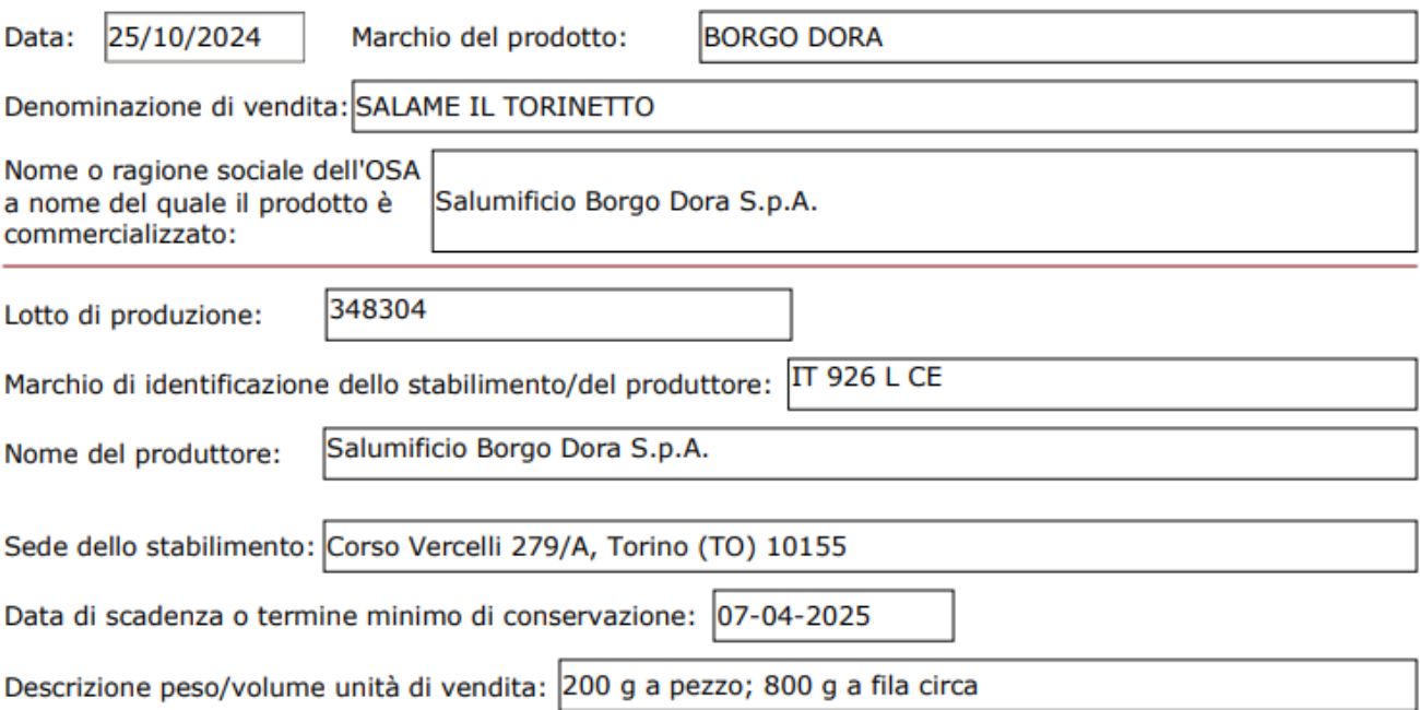 Salame, il Ministero della Salute comunica il richiamo di un lotto dal commercio