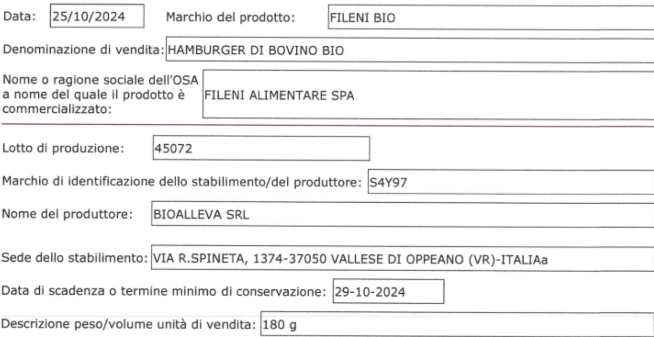 Ministero della Salute, ritirati tre lotti di hamburger