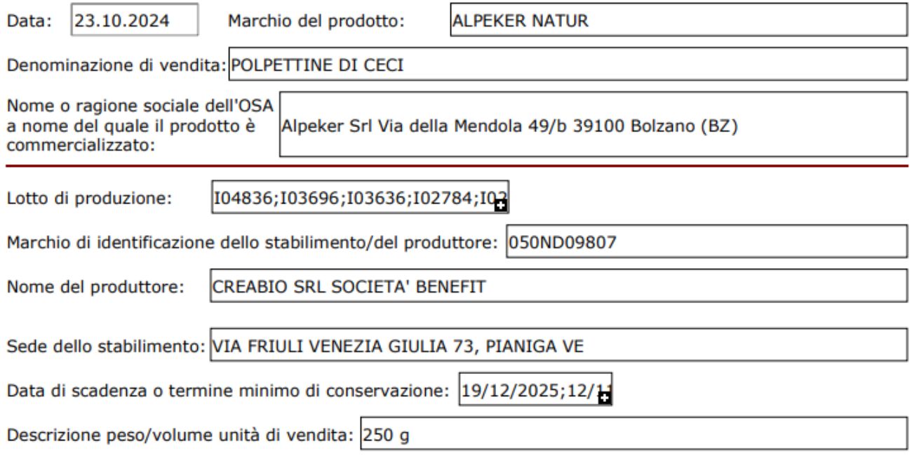 Ministero della Salute, ritirati lotti di polpette vegetali