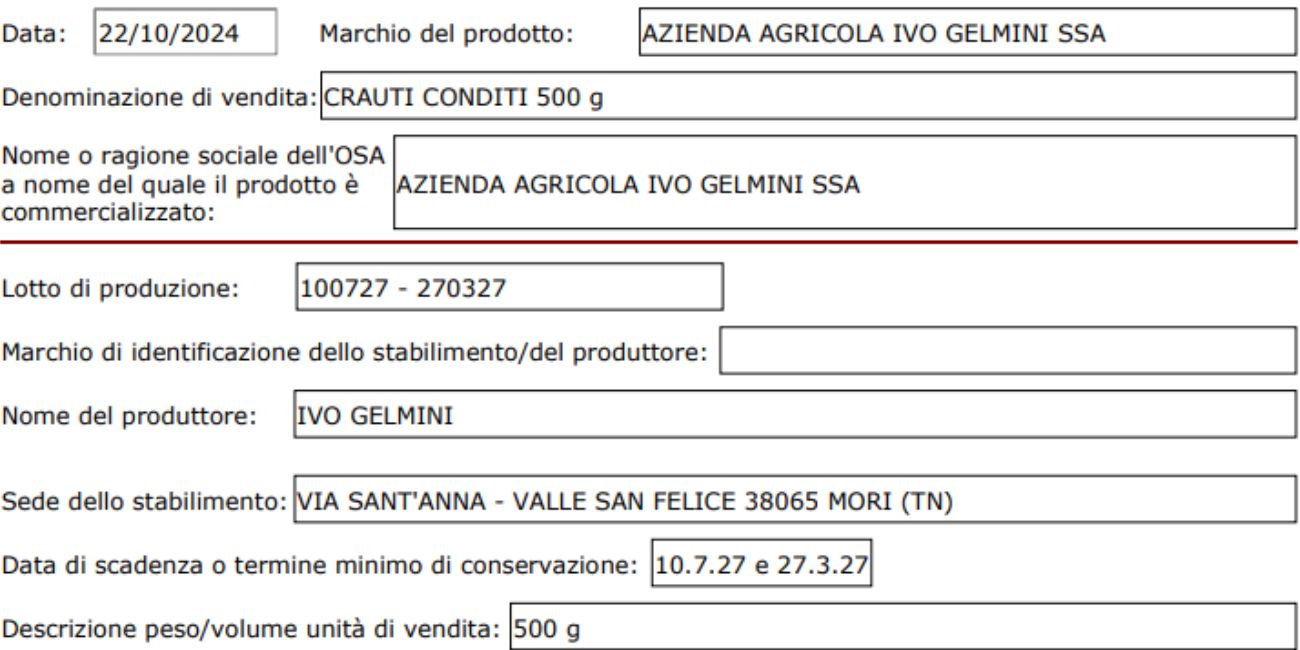 Ministero della Salute, il comunicato riguardante il richiamo delle verdure (crauti)