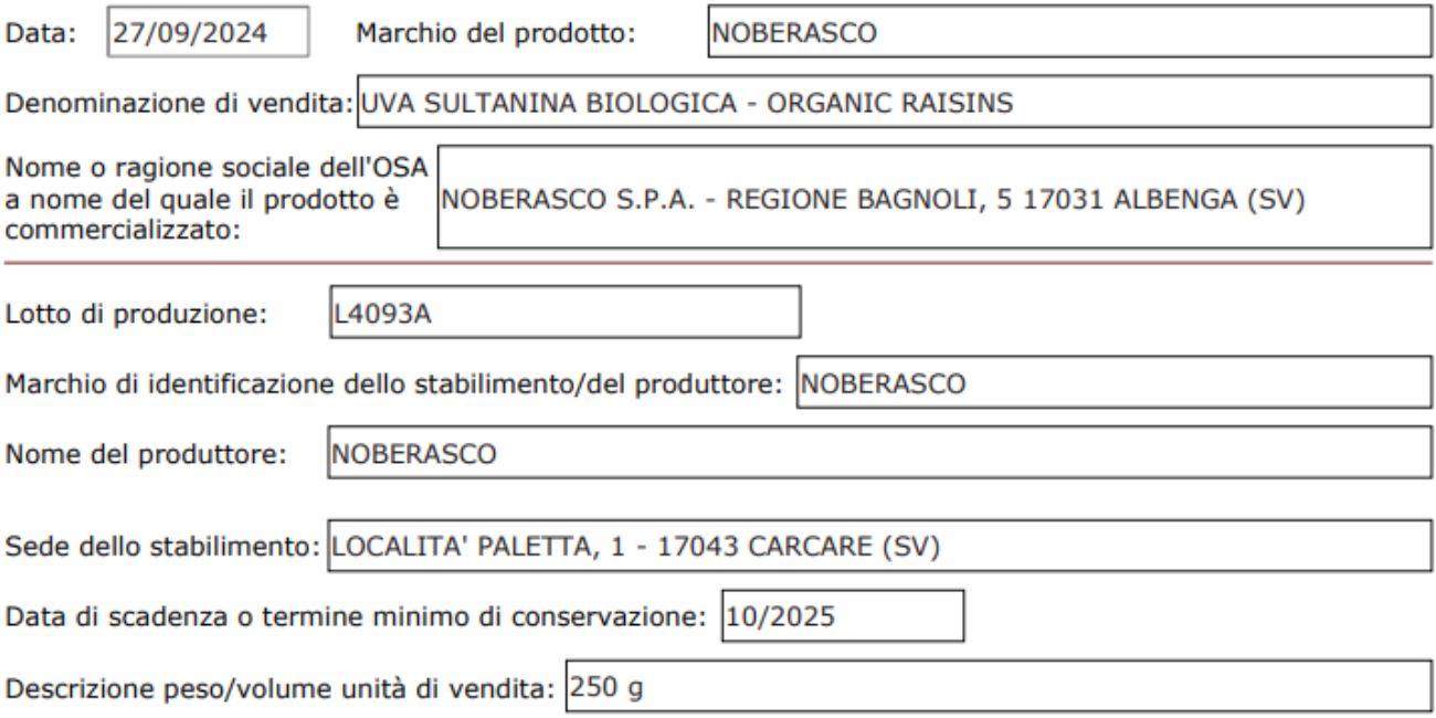Frutta secca, altro richiamo diffuso poco fa