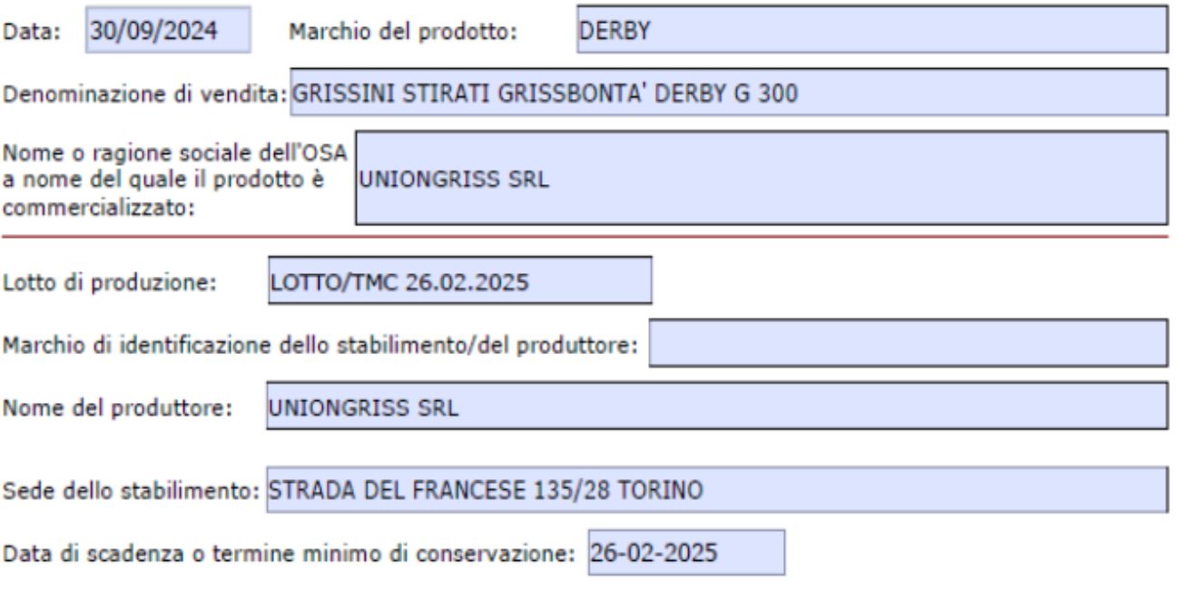 Grissini, confezioni richiamate dal commercio per rischio chimico