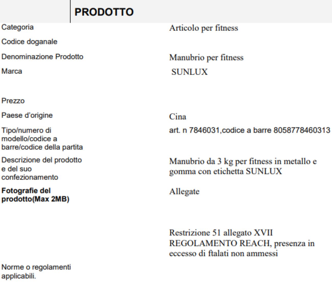 Ministero della Salute, il comunicato di richiamo degli articoli per fitness