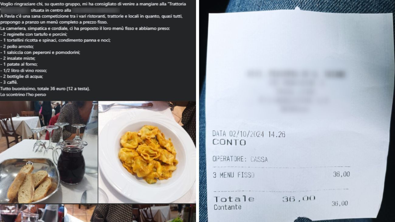 Lo scontrino del pranzo in una trattoria in Lombardia