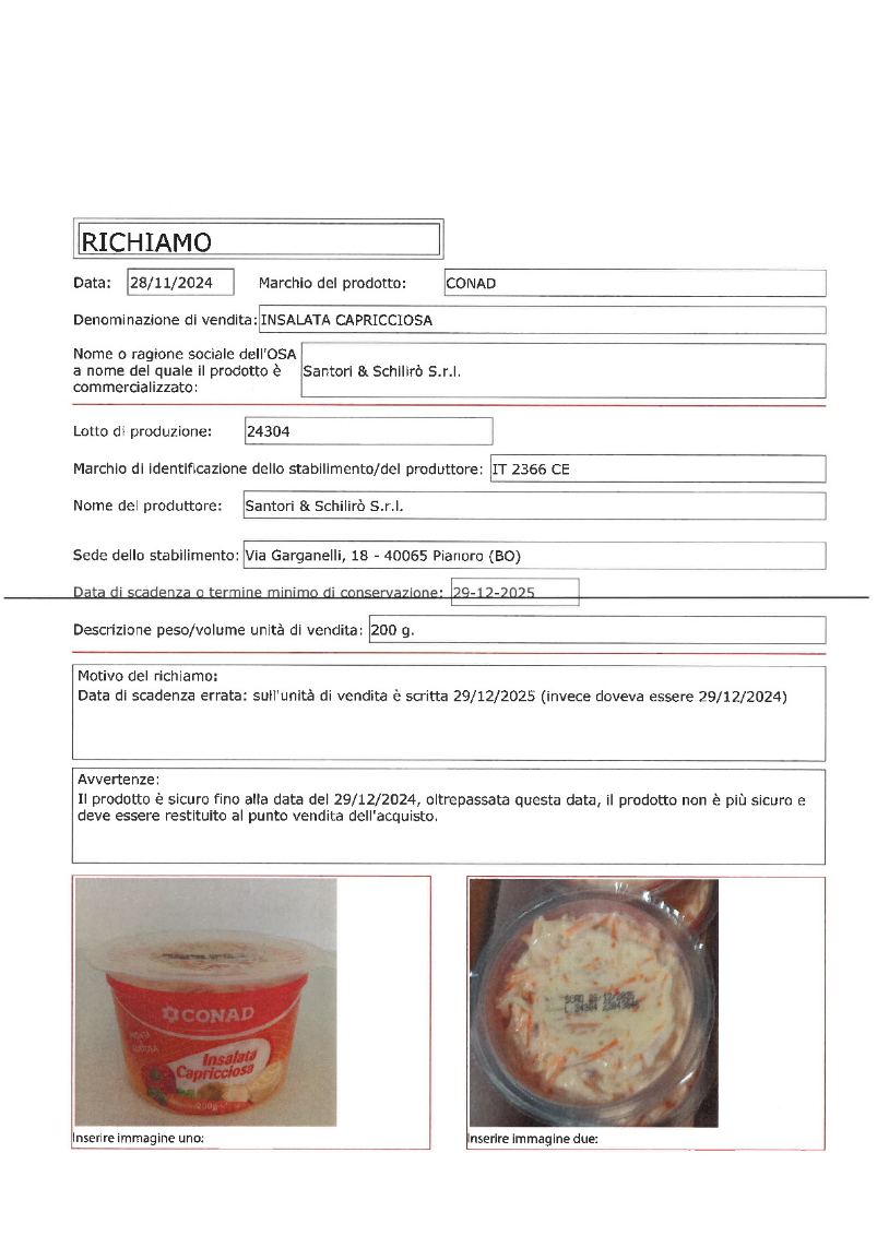 Contorni confezioni ritirate