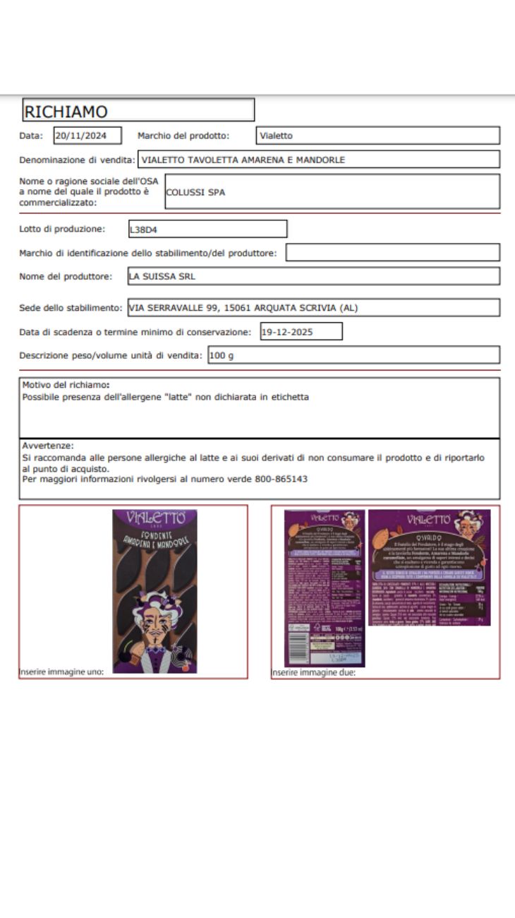 Cioccolato lotto supermercati