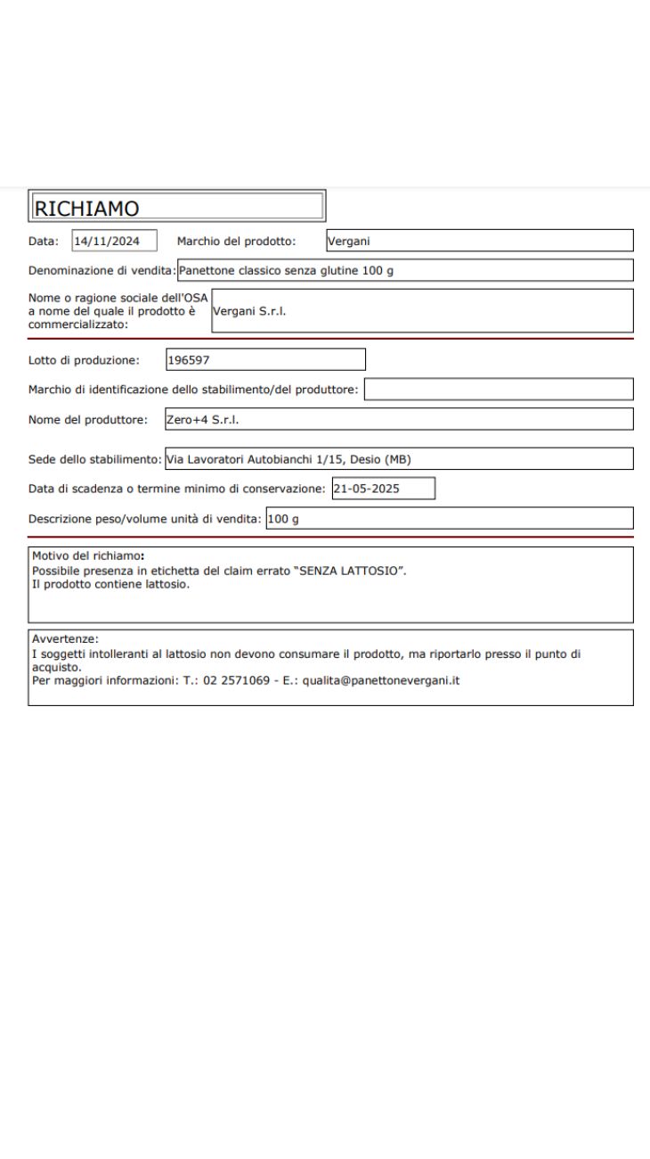 Panettone ritirate