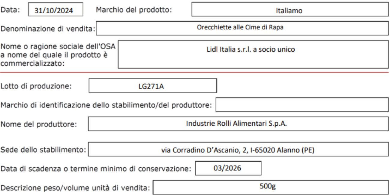 Ministero della Salute, richiamato lotto di pasta dal commercio