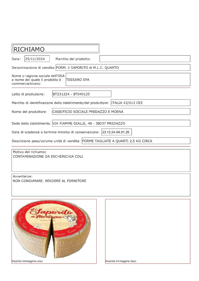 Formaggi richiamo Ministero Salute