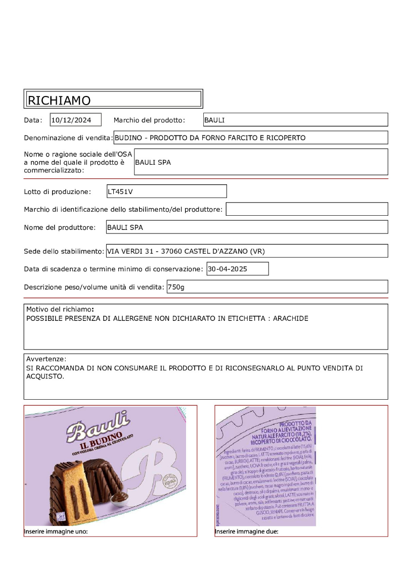 Bauli prodotti ritirati