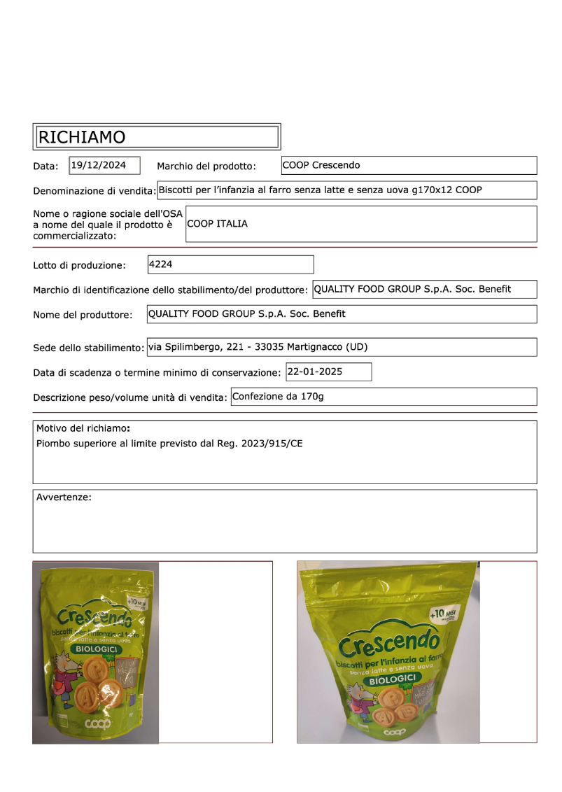 Biscotti lotto ritirato