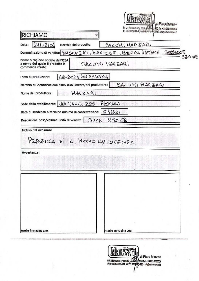 Salumi confezioni ritirate